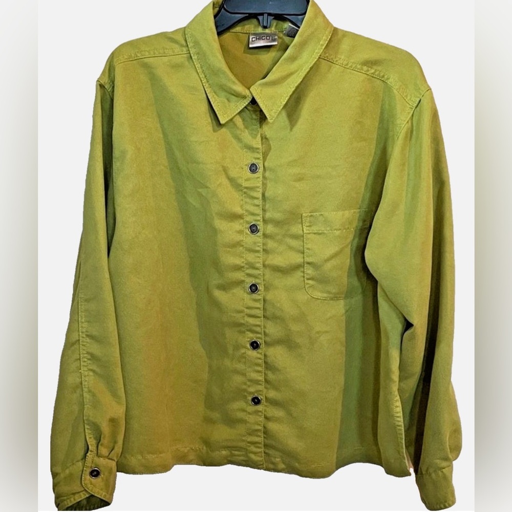 Chico’s Faux Suede Shacket Size 3 XL Chartreuse Green Button Front Jacket